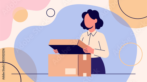 Woman Unboxing Product Package – Pastel Flat Corporate Illustration