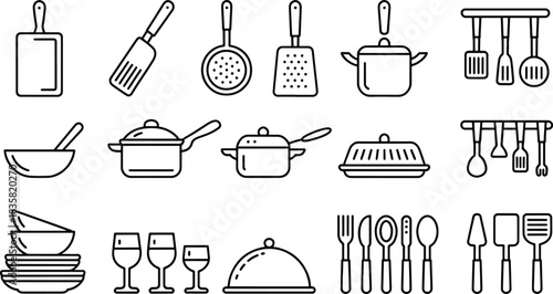 Kitchenware and Cookware Outline Icons Collection