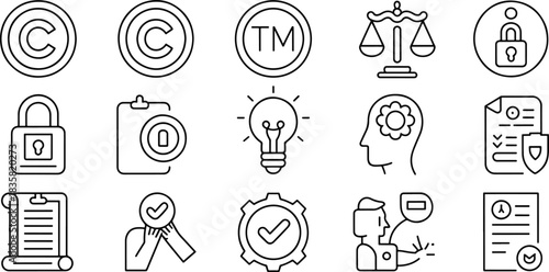 Intellectual Property and Legal Protection Icons Set