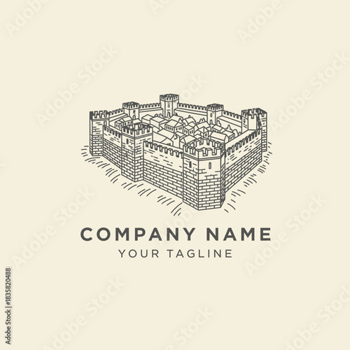 Medieval Castle Fortress Architecture Logo Design.