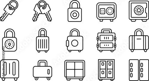 Line Art Collection of Security and Storage Icons