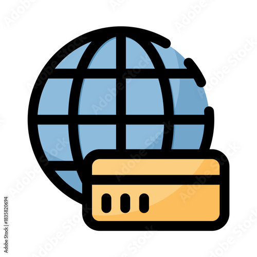 Shopping filled line color icon. E-commerce elements with Global Payment and Card.