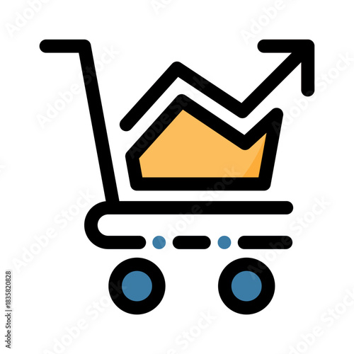 Shopping filled line color icon. Element Sell Cart With Upward Graph.