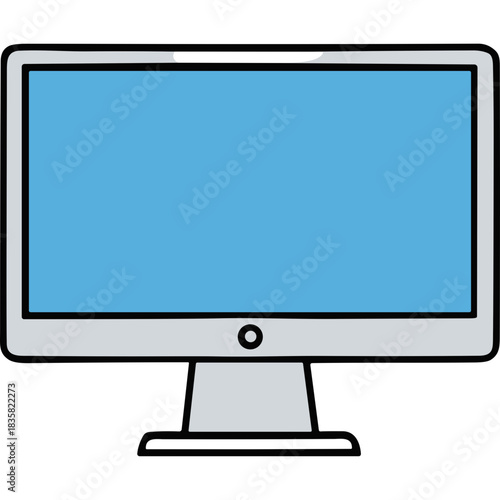 Simple Cartoon Drawing of a Computer Monitor Displaying a Light Blue Screen on a Black Background With a White Base