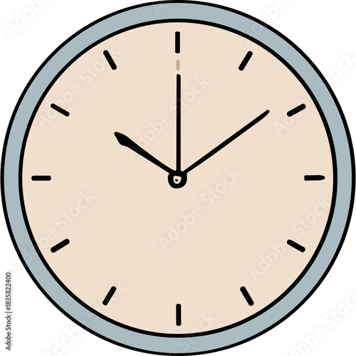 Simple Clock Face With Light Blue Rim And Beige Background Showing Ten Past Ten With Black Hour Minute And Second Hands And Black Hour Markers