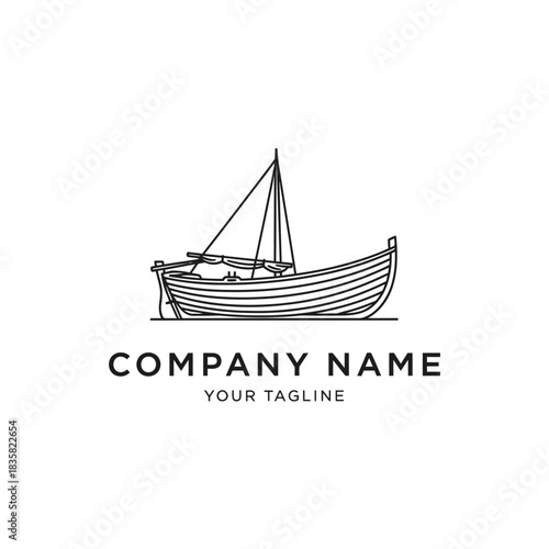 Minimalist Line Art of a Classic Sailboat on Calm Waters.