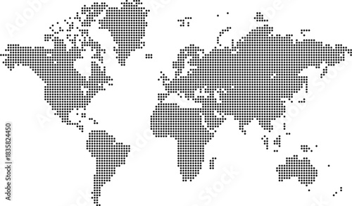 World map design with polygon shape dotted pattern vector infographic design on black background. Continents and country with a stylish polygon dotted effect representing of the earth