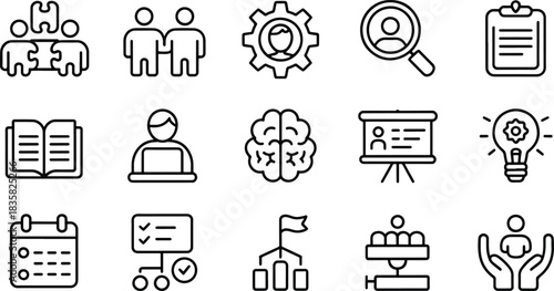 Business management strategy icons teamwork and leadership