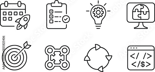 Business startup and project management concept icons set