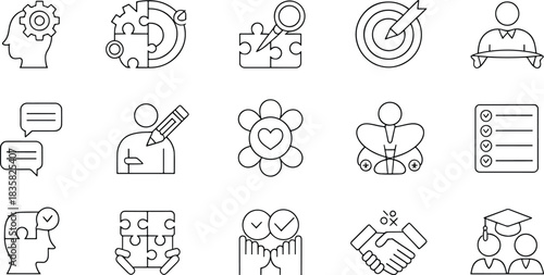 Business success and solutions line icons vector illustration