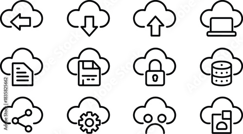 Cloud computing icons in outline style