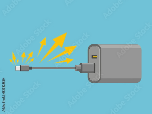 USB-C Charger Energy Transfer Illustration on Light Blue Background