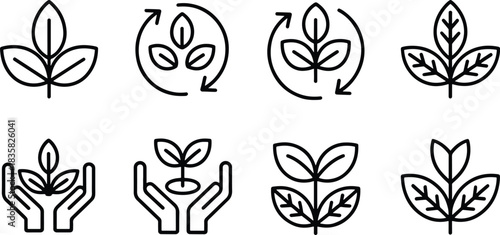 Collection of eco friendly plant icons line art