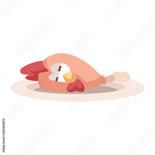 Cartoon Illustration of Lay down Chicken on Platter