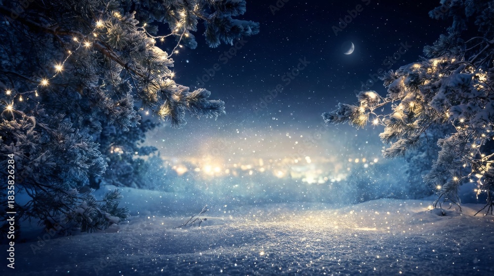 Naklejka premium Enchanting Winter Night with Sparkling Lights