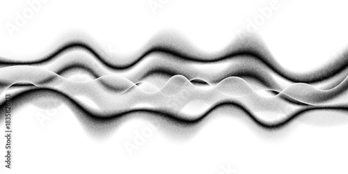 Wavy grain gradient texture. Black stippled flowing line background. Grunge noise dot work wallpaper for banner, poster, brochure. Undulate sandy backdrop with speckles, particles, granules. Vector