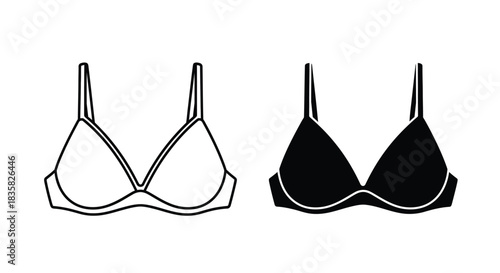 Outline and solid black icon of a bra, representing lingerie and undergarments for women's fashion.