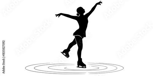 Figure Ice Skater Outdoor Rink Vector Silhouette