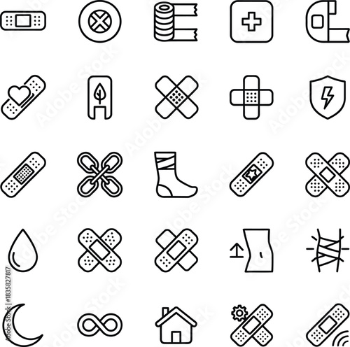 Hand drawn first aid and health icons set