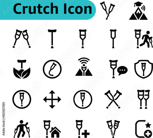 Crutch icon set for medical accessibility and injury support