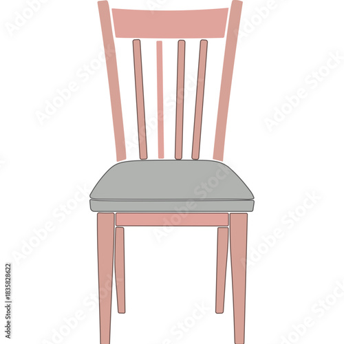 Simple Illustration of a Pink Wooden Spindle Back Chair with a Gray Padded Seat Isolated on a Black Background