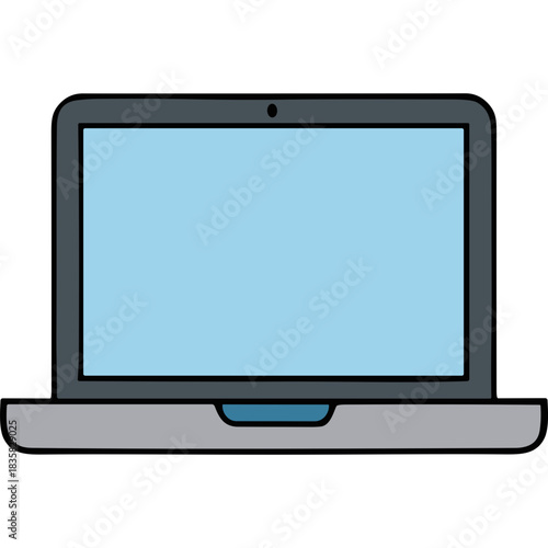 Simple Line Art Laptop Computer With Light Blue Screen On A Black Background Digital Technology Device For Work Or Study