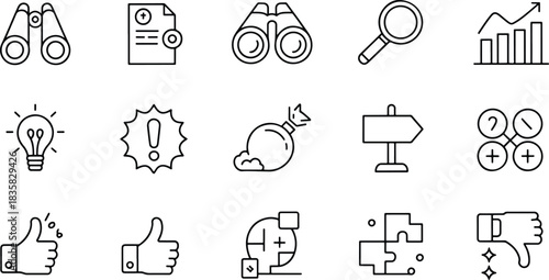 Business Icons Set Outline Style Black and White