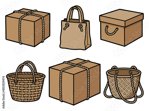 Assorted Packaging and Containers Illustration Set.