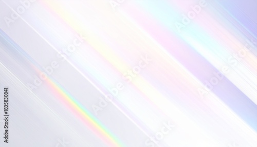 Abstract background with diagonal rainbow light leaks and prism effect on white, holographic texture, iridescent overlay for modern design