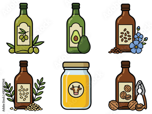 Diverse Cooking Oils - Olive, Avocado, Flaxseed, and More.