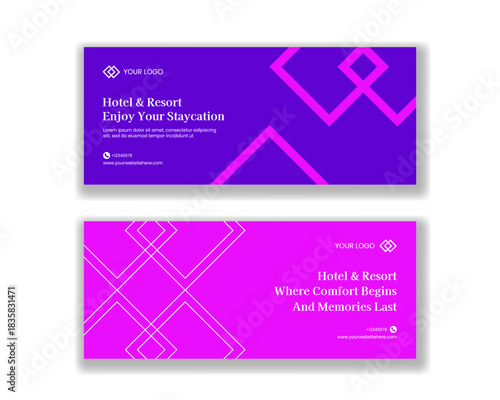 Hotel And Resort Flat Cartoon Hand-Drawn Illustration Horizontal Banner Template Background