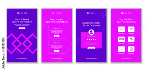 Hotel And Resort Cartoon Hand-Drawn Template For Social Media Stories Background Illustration