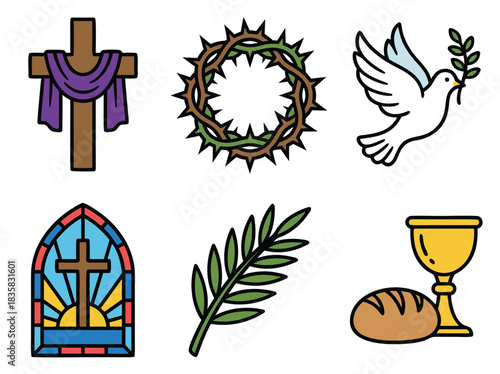 Easter Symbols and Religious Icons Illustration.