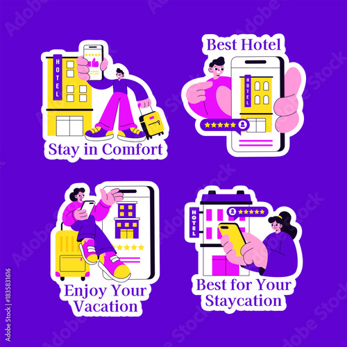 Hotel And Resort Flat Cartoon Hand-Drawn Background Illustration Template For Product Label