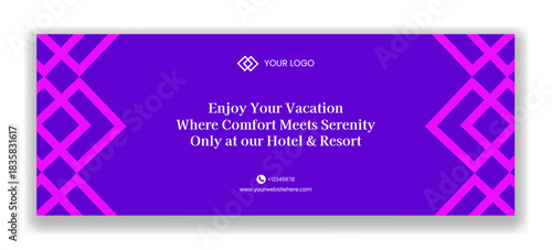 Hotel And Resort Flat Cartoon Hand-Drawn Background Illustration Social Media Cover Template