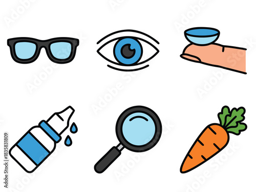Eye care and vision health icons set.