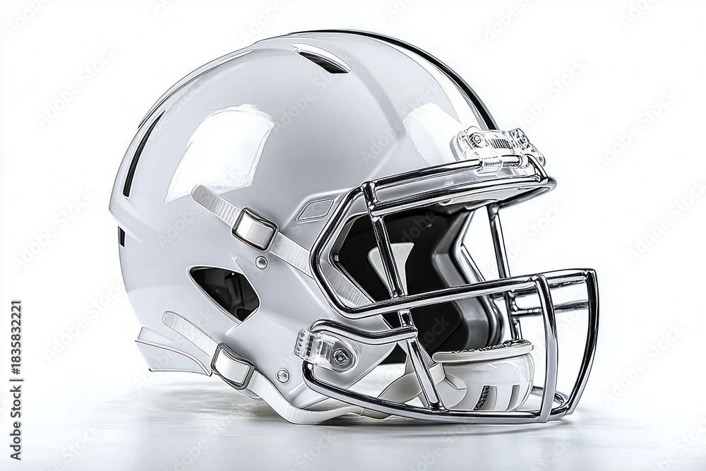Fototapeta premium clean white football helmet with chrome faceguard isolated on white background