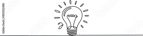 A radiant continuous line drawing illustrates a shining lightbulb symbol often representing brilliant new ideas