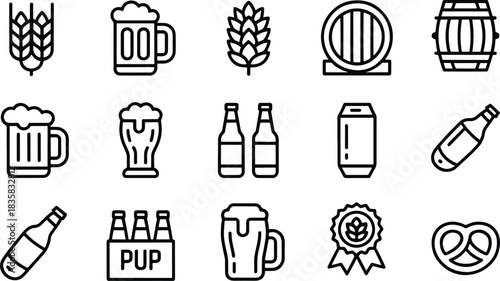 Beer and brewery related icons set