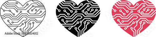  Circuit Board Heart Technology Love Icon. Modern Electronics and Romance Concept. Digital Connection Vector Design
