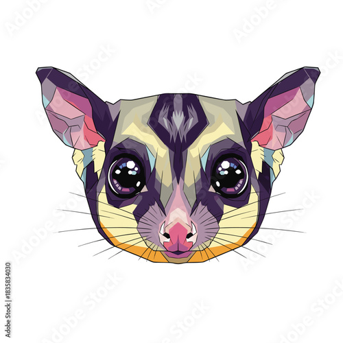 Sugar Glider Portrait in Geometric WPAP Style A Vivid Colorful Animal Illustration