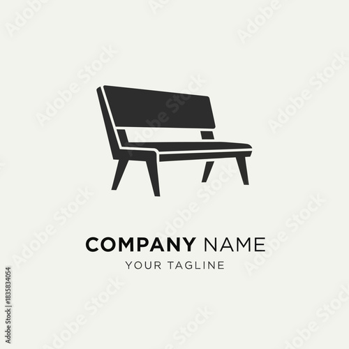 Elegant bench silhouette logo for a furniture company brand.
