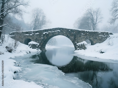 bridge in winter, Generate AI