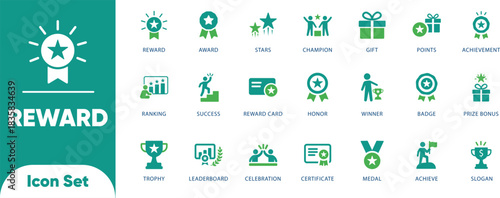 Teal Green Reward and Trophy Icon Set for Gamification Success UI