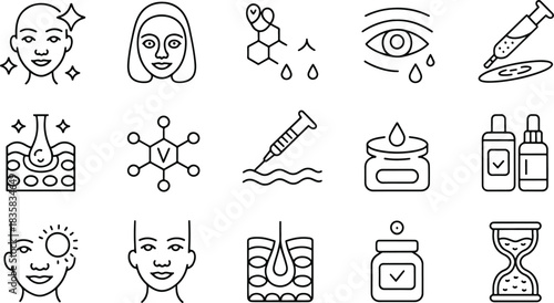 Cosmetics and Skincare Elements Thin Line Icons