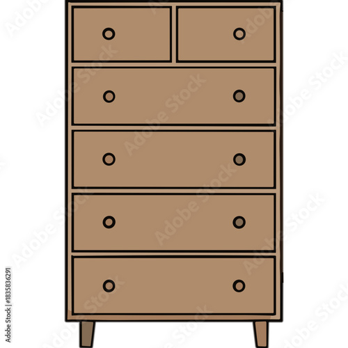 Simple Tall Wooden Dresser With Six Drawers And Two Smaller Top Drawers In A Flat Illustration Style Isolated On A Black Background
