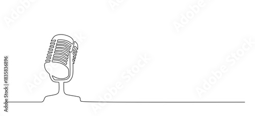 continuous single line drawing of handwritten word PODCAST and microphone and headphones  podcasting concept line art vector illustration