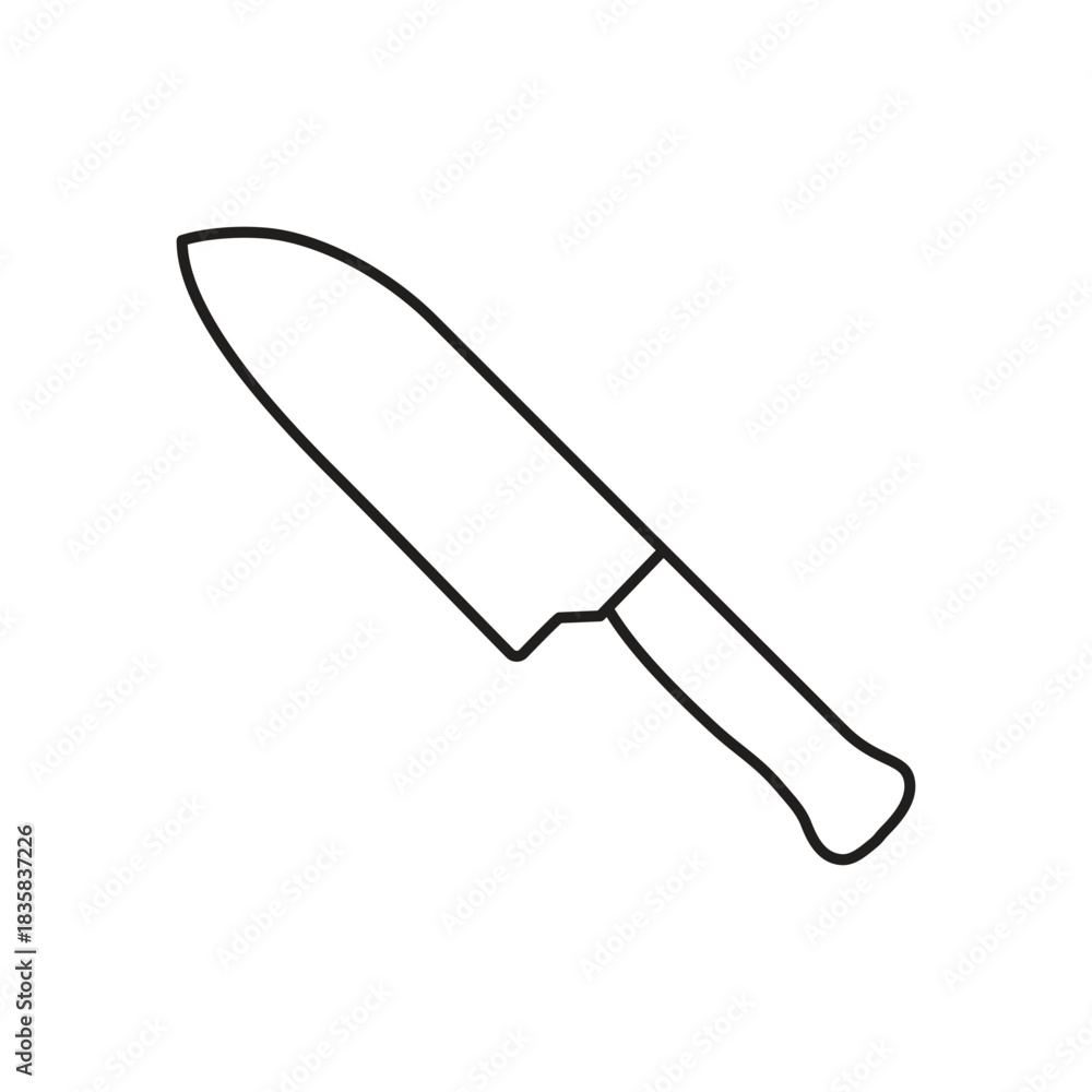 Fototapeta premium Kitchen Knife Line Icon. Vector Illustration of a Chef's Blade. Minimalist Outline Symbol for Cooking, Culinary, and Food Preparation Concepts.