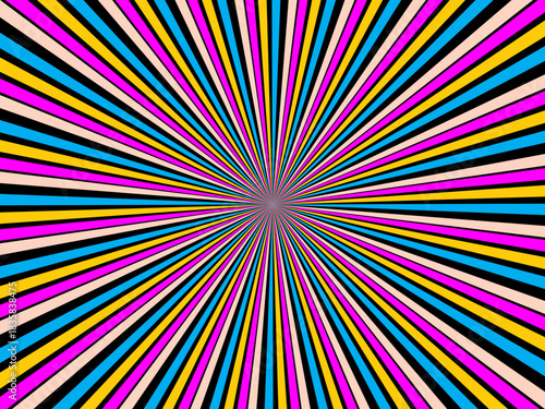 Swirling radial retro background. Vector illustration for swirl design. Spinning spiral vortex. Helical rotating beam. Unifying the psychedelic measurable line. Delightful sunshine.