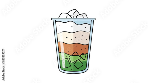 Refreshing Layered Cold Drink with Ice Cubes in Clear Cup Vector Illustration dessert bowl hand drawn illustration outline es cendol indonesia drink